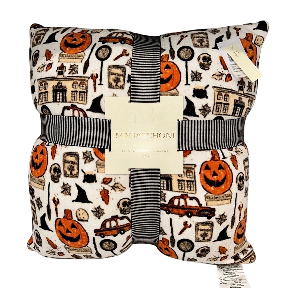 Magaschoni Halloweentown Throw Pillow Set 2pk Pumpkin Skull Haunted House 20x20